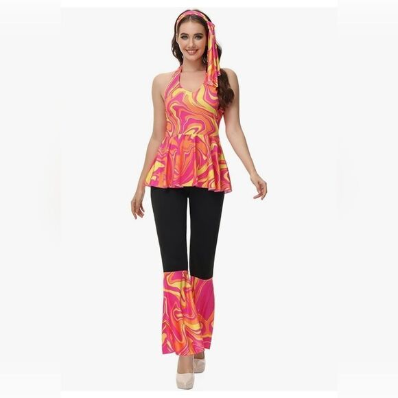 Haorugut 70s Disco Outfit Women Disco Pants & Disco Top - Picture 4 of 7